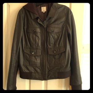 Halogen leather bomber jacket with hood XL